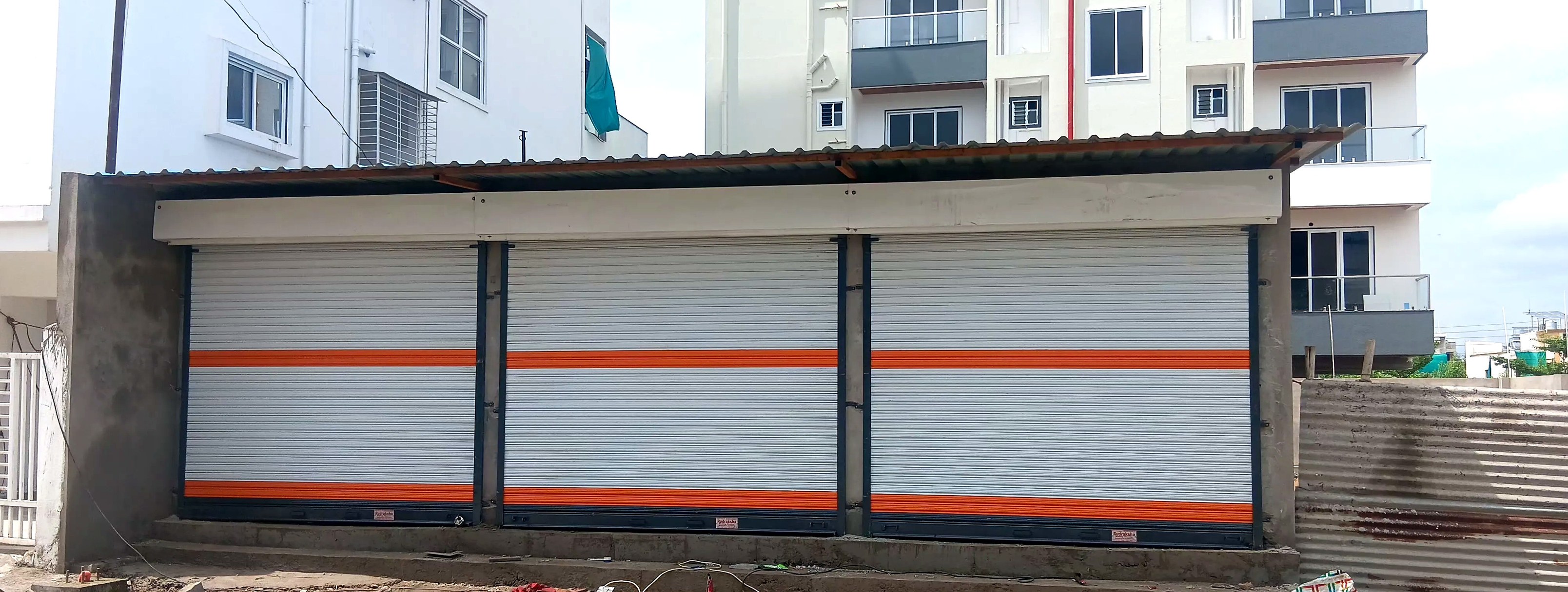 Triple rolling shutters outdoor row installation, Nagpur